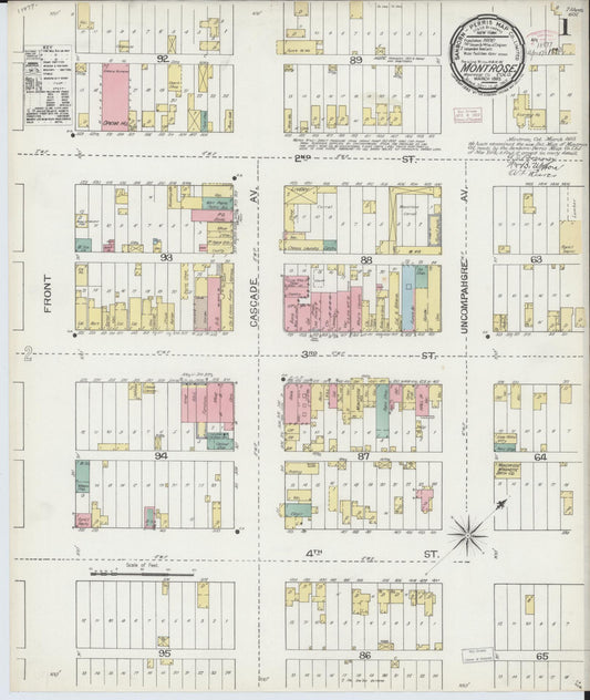 Sanborn Fire Insurance Map from Montrose, Montrose County, Colorado (1893), Sheet #0001 - Historic Sanborn Fire Insurance Map Print, vintage old map wall art, antique decor, genealogy gift, Colorado Colorado map