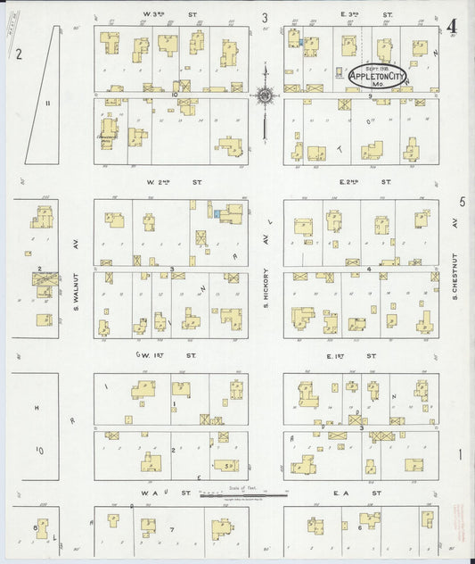 Sanborn Fire Insurance Map from Appleton City, Saint Clair County, Missouri (1918), Sheet #0004 - Historic Sanborn Fire Insurance Map Print, vintage old map wall art, antique decor, genealogy gift, Missouri Missouri map