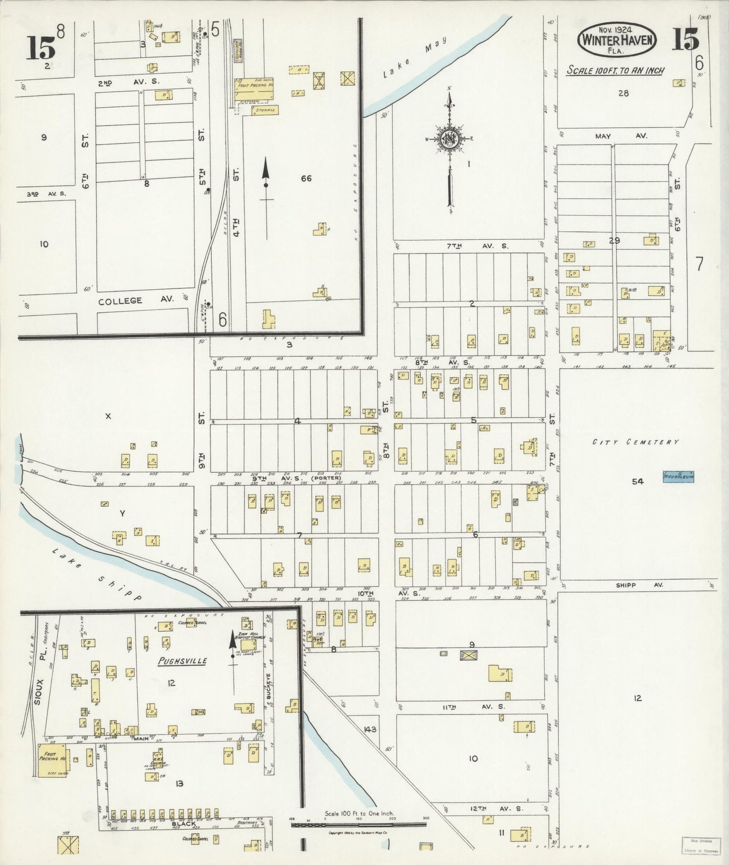 Sanborn Fire Insurance Map from Winter Haven, Polk County, Florida (1924), Sheet #0015 - Complete Map Set gallery image, historic Sanborn map, vintage wall art, Florida Florida