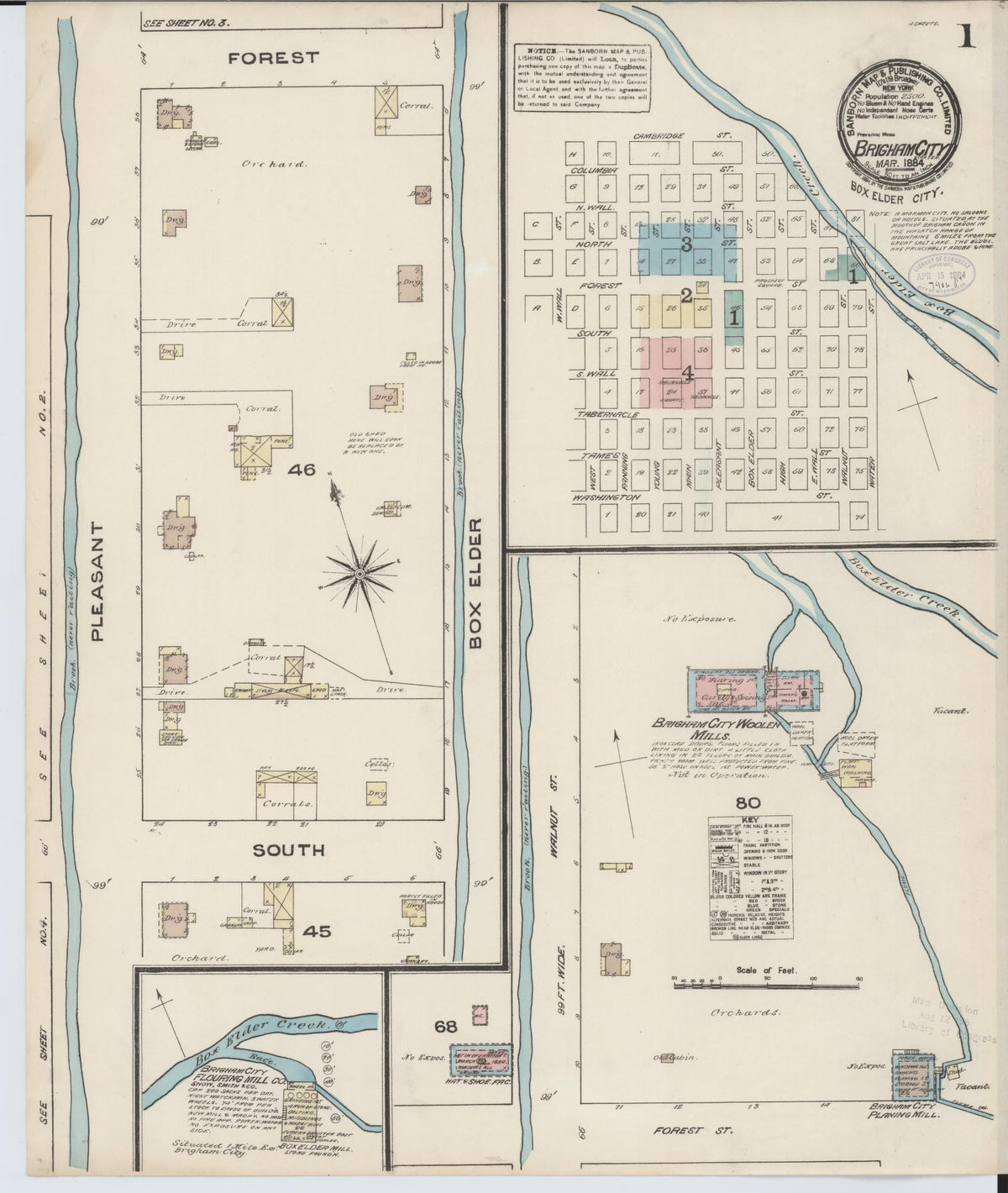 Sanborn Fire Insurance Map from Brigham City, Box Elder County, Utah (1884), Sheet #0001 - Historic Sanborn Fire Insurance Map Print, vintage old map wall art, antique decor, genealogy gift, Utah Utah map