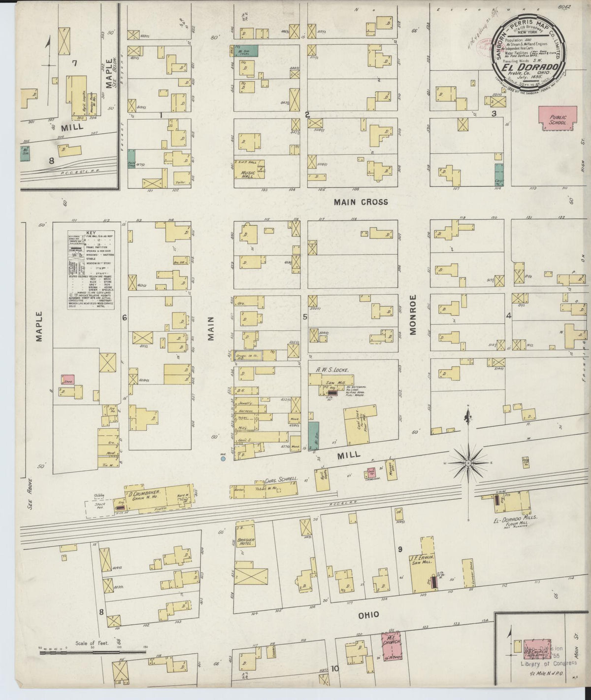 Sanborn Fire Insurance Map from El Dorado, Preble County, Ohio (1885), Sheet #0001 - Historic Sanborn Fire Insurance Map Print, vintage old map wall art, antique decor, genealogy gift, Ohio Ohio map