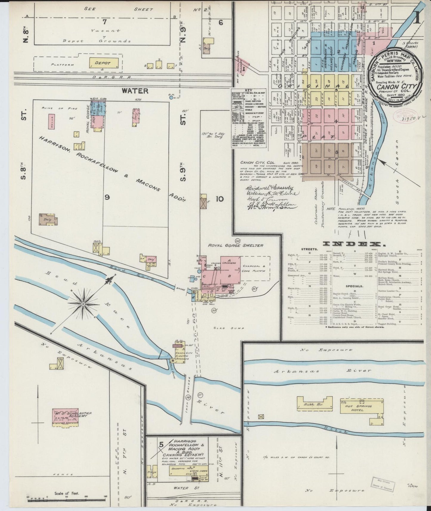 Sanborn Fire Insurance Map from Canon City, Fremont County, Colorado (1890), Sheet #0001 - Historic Sanborn Fire Insurance Map Print, vintage old map wall art, antique decor, genealogy gift, Colorado Colorado map