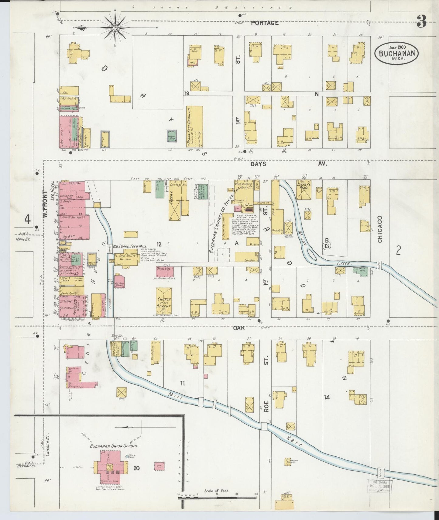 Sanborn Fire Insurance Map from Buchanan, Berrien County, Michigan (1900), Sheet #0003 - Complete Map Set gallery image, historic Sanborn map, vintage wall art, Michigan Michigan