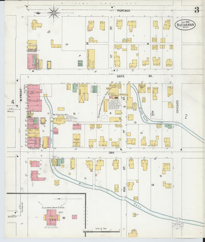 Sanborn Fire Insurance Map from Buchanan, Berrien County, Michigan (1900), Sheet #0003 - Complete Map Set gallery image, historic Sanborn map, vintage wall art, Michigan Michigan
