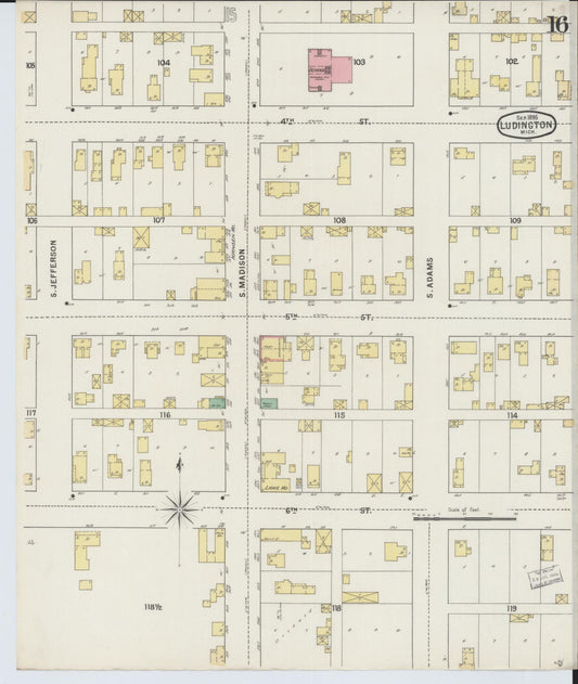 Sanborn Fire Insurance Map from Ludington, Mason County, Michigan (1895), Sheet #0016 - Historic Sanborn Fire Insurance Map Print, vintage old map wall art, antique decor, genealogy gift, Michigan Michigan map