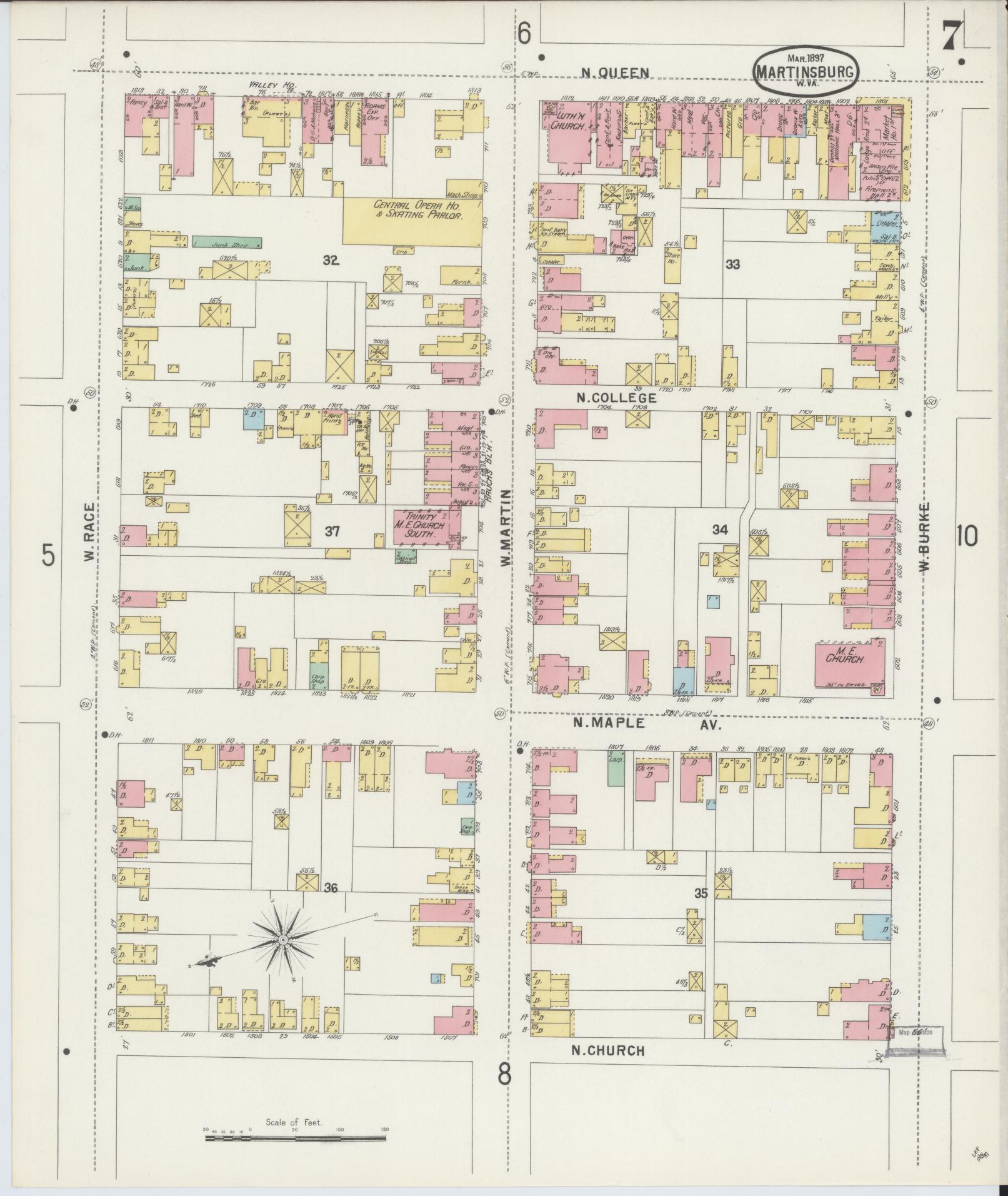 Sanborn Fire Insurance Map from Martinsburg, Berkeley County, West Virginia (1897), Sheet #0007 - Complete Map Set gallery image, historic Sanborn map, vintage wall art, West Virginia West Virginia