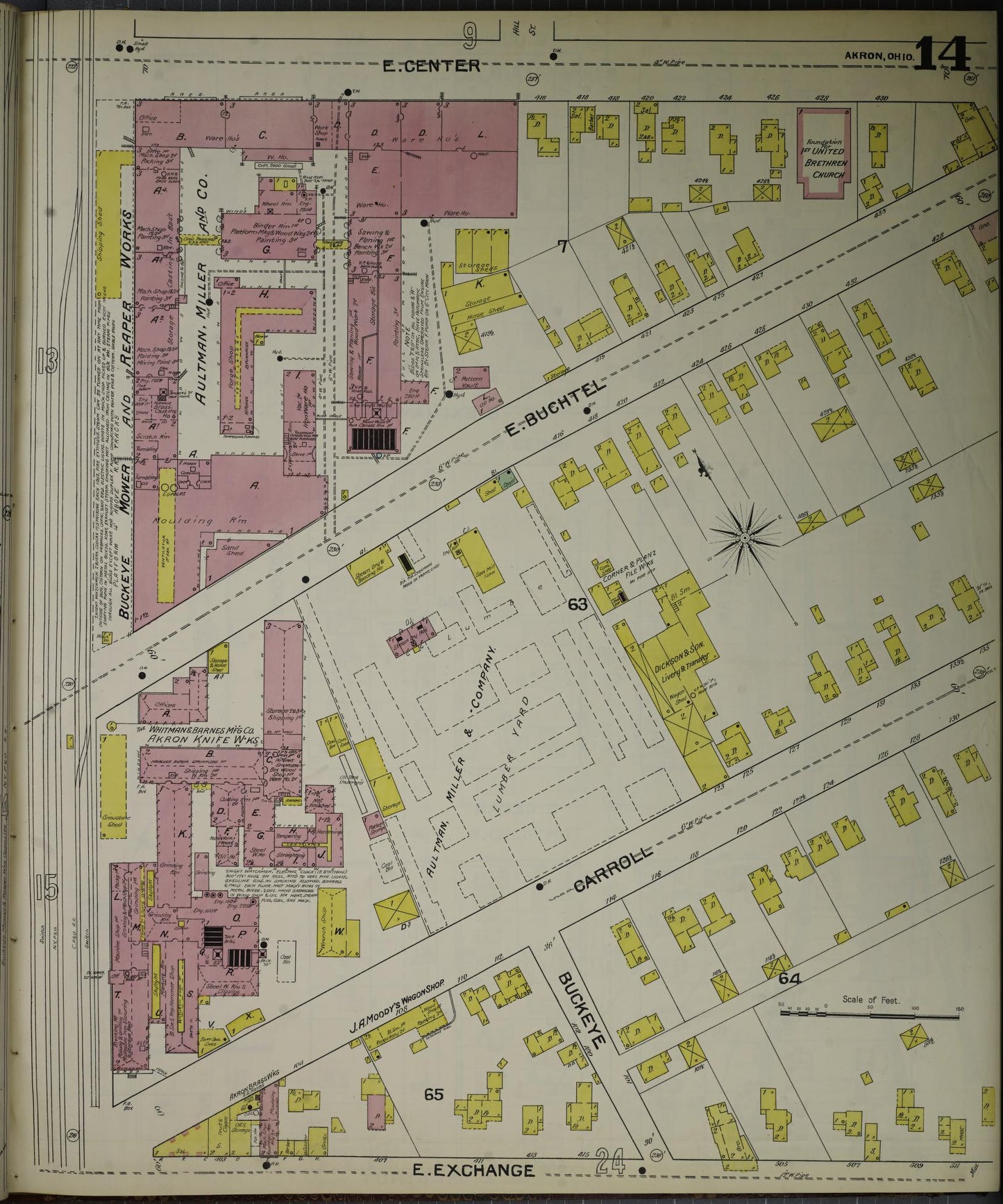 Sanborn Fire Insurance Map from Akron, Summit County, Ohio (1892), Sheet #0014 - Complete Map Set gallery image, historic Sanborn map, vintage wall art, Ohio Ohio