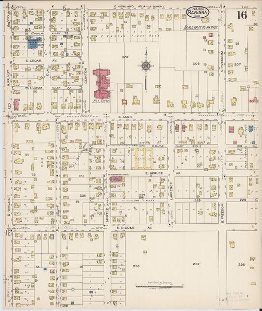 Sanborn Fire Insurance Map from Ravenna, Portage County, Ohio (1922), Sheet #0016 - Historic Sanborn Fire Insurance Map Print, vintage old map wall art, antique decor, genealogy gift, Ohio Ohio map