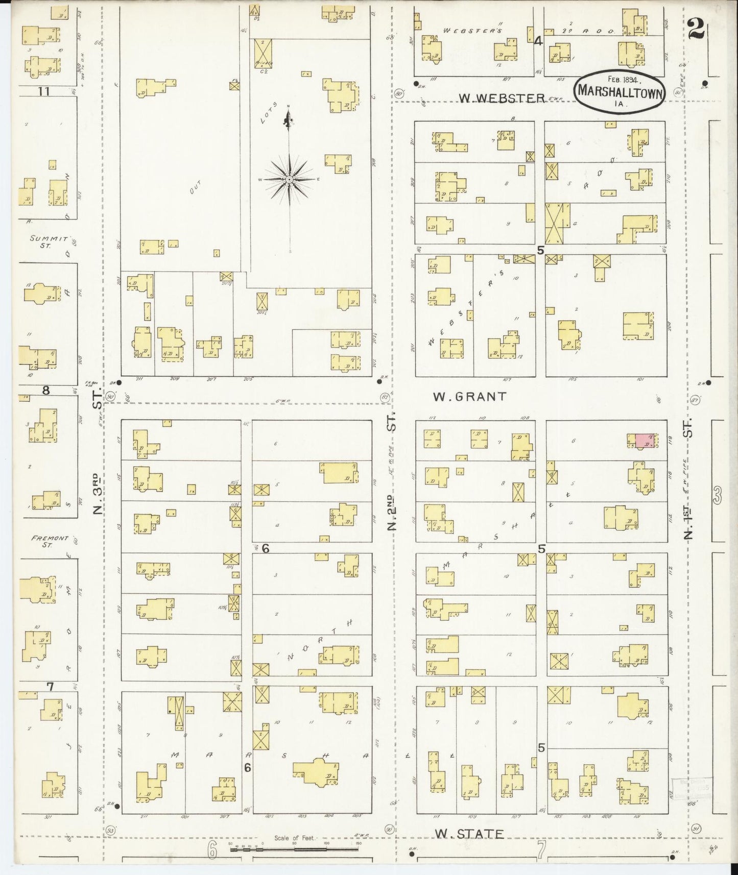 Sanborn Fire Insurance Map from Marshalltown, Marshall County, Iowa (1894), Sheet #0002 - Historic Sanborn Fire Insurance Map Print, vintage old map wall art