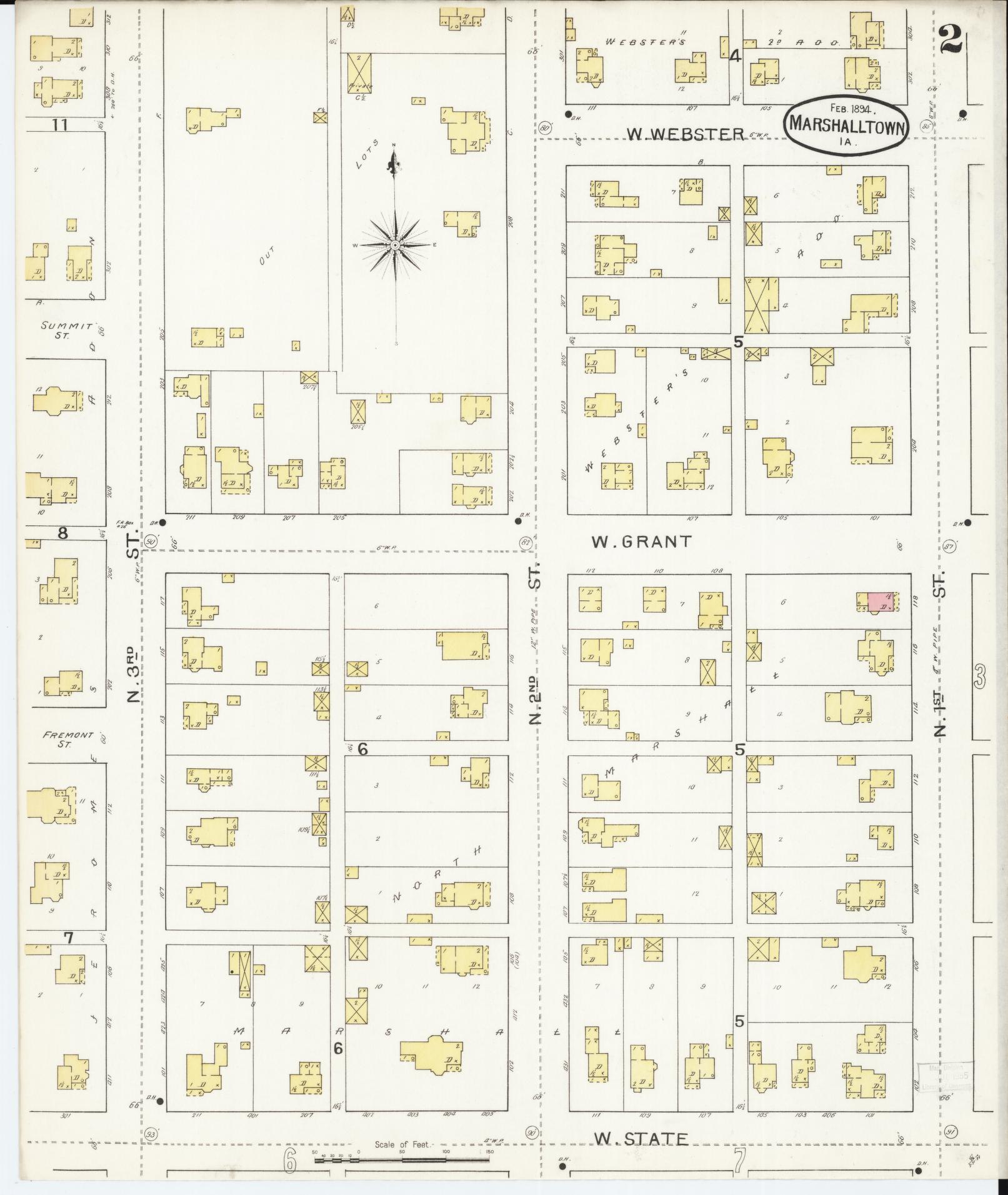 Sanborn Fire Insurance Map from Marshalltown, Marshall County, Iowa (1894), Sheet #0002 - Historic Sanborn Fire Insurance Map Print, vintage old map wall art
