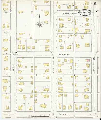 Sanborn Fire Insurance Map from Marshalltown, Marshall County, Iowa (1894), Sheet #0002 - Historic Sanborn Fire Insurance Map Print, vintage old map wall art