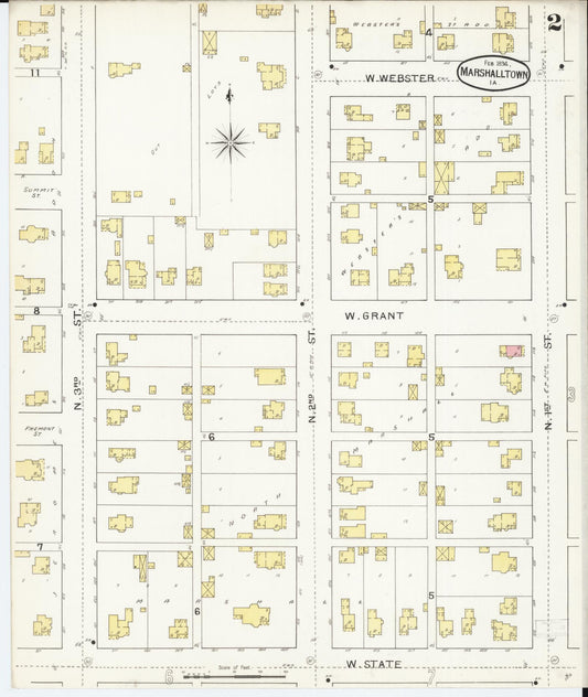 Sanborn Fire Insurance Map from Marshalltown, Marshall County, Iowa (1894), Sheet #0002 - Historic Sanborn Fire Insurance Map Print, vintage old map wall art