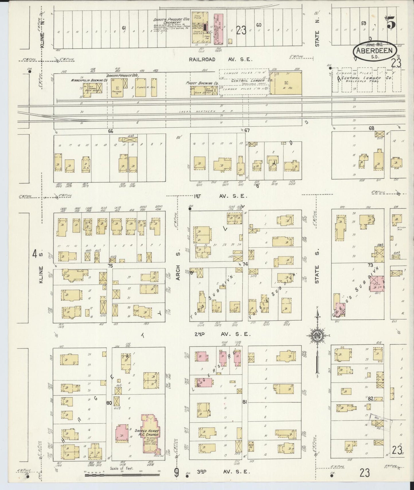 Sanborn Fire Insurance Map from Aberdeen, Brown County, South Dakota (1912), Sheet #0005 - Complete Map Set gallery image, historic Sanborn map, vintage wall art, South Dakota South Dakota