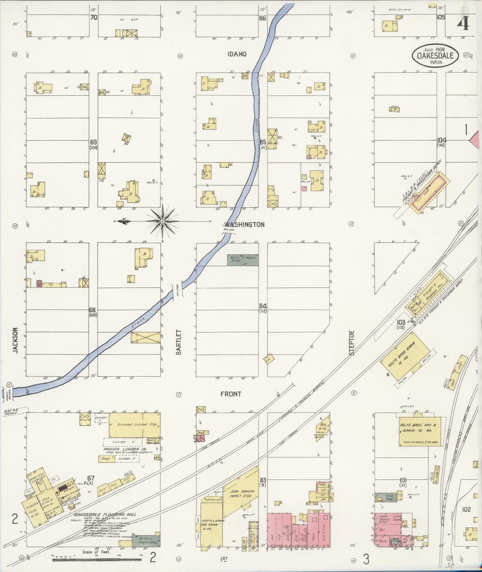 Sanborn Fire Insurance Map from Oakesdale, Whitman County, Washington (1908), Sheet #0004 - Complete Map Set gallery image, historic Sanborn map, vintage wall art, Washington Washington
