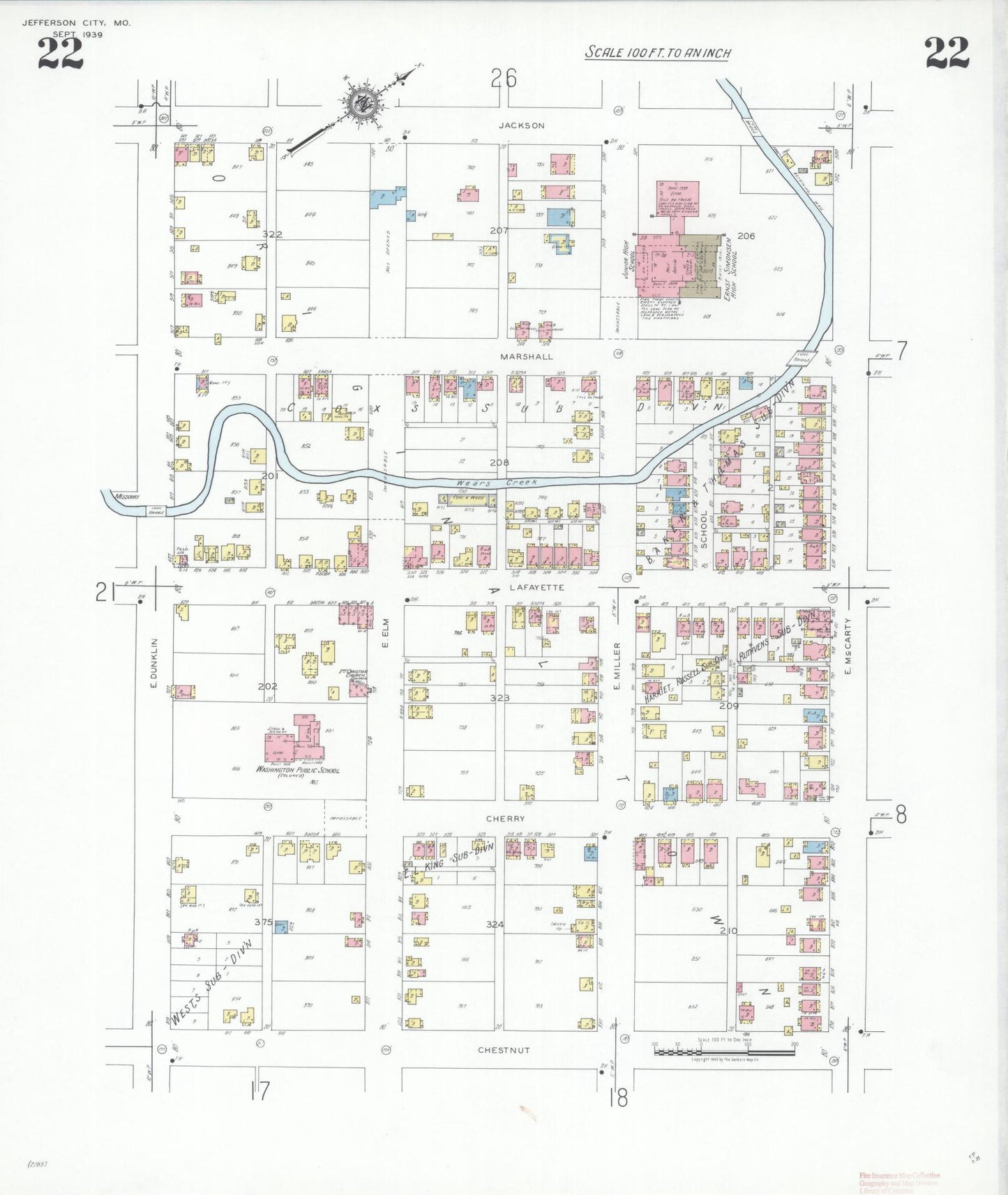 Sanborn Fire Insurance Map from Jefferson City, Cole County, Missouri (1939), Sheet #0022 - Historic Sanborn Fire Insurance Map Print, vintage old map wall art, antique decor, genealogy gift, Missouri Missouri map