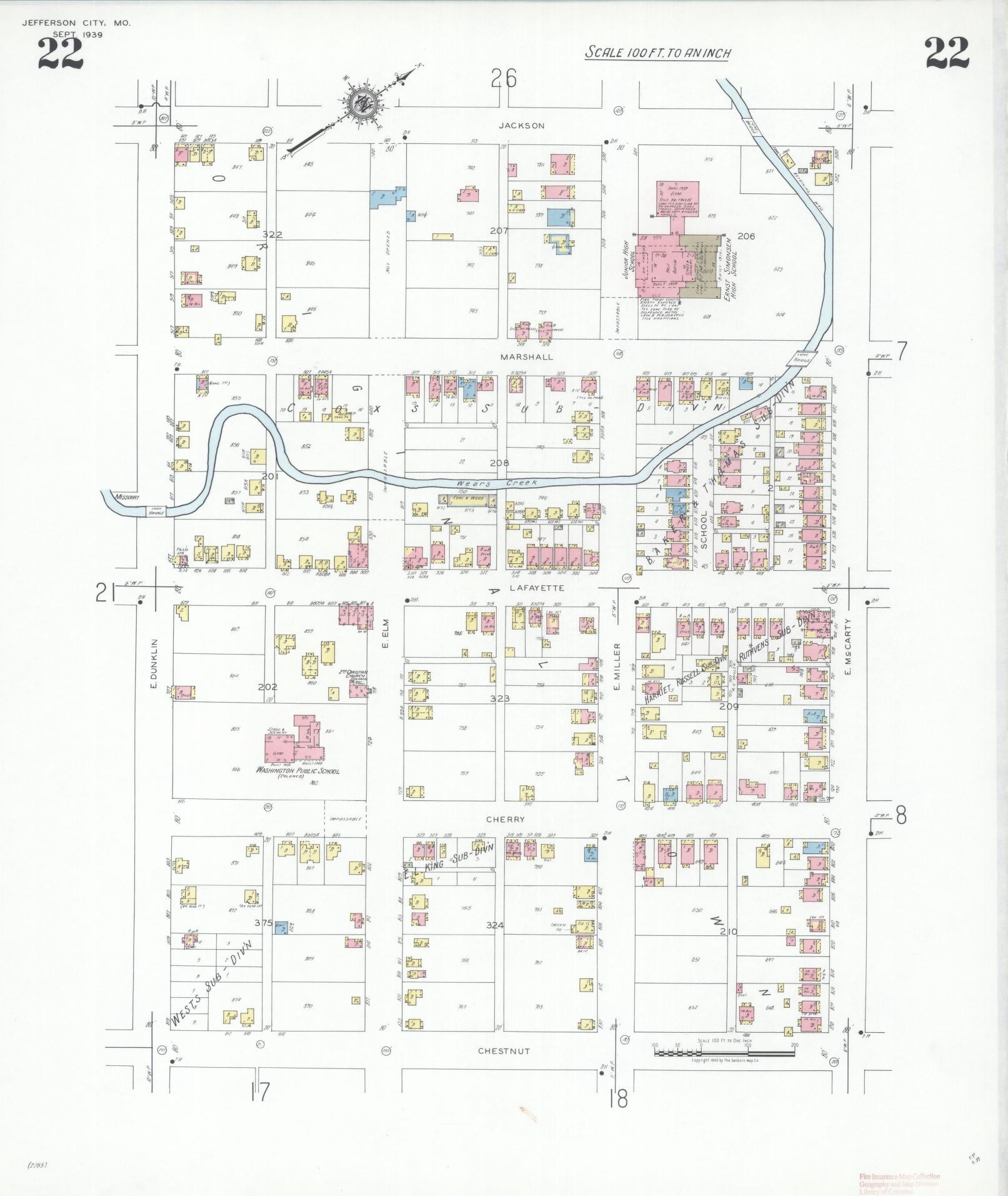 Sanborn Fire Insurance Map from Jefferson City, Cole County, Missouri (1939), Sheet #0022 - Historic Sanborn Fire Insurance Map Print, vintage old map wall art, antique decor, genealogy gift, Missouri Missouri map