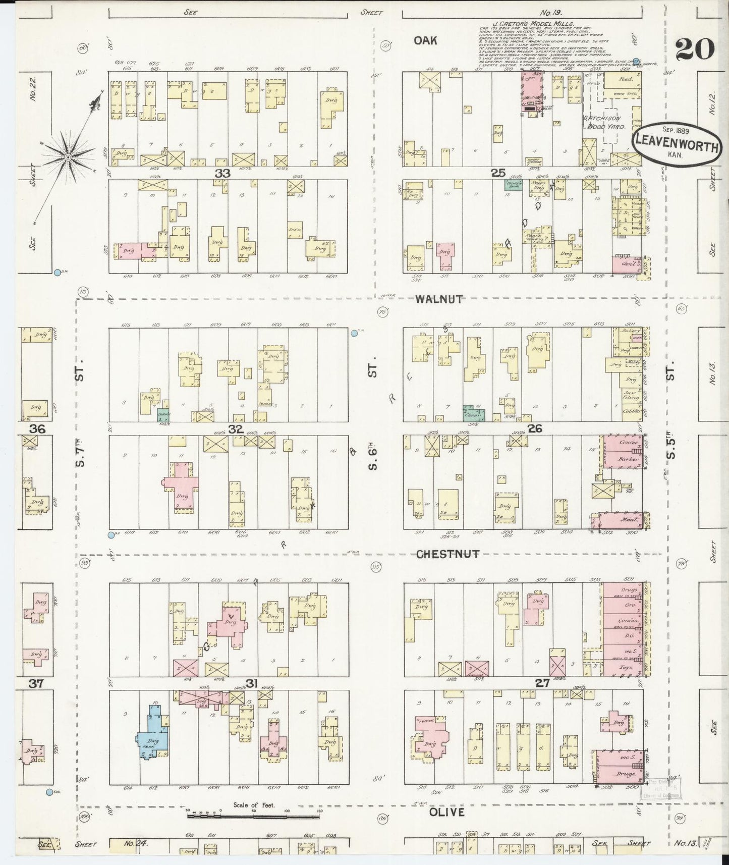 Sanborn Fire Insurance Map from Leavenworth, Leavenworth County, Kansas (1889), Sheet #0021 - Complete Map Set gallery image, historic Sanborn map, vintage wall art, Kansas Kansas