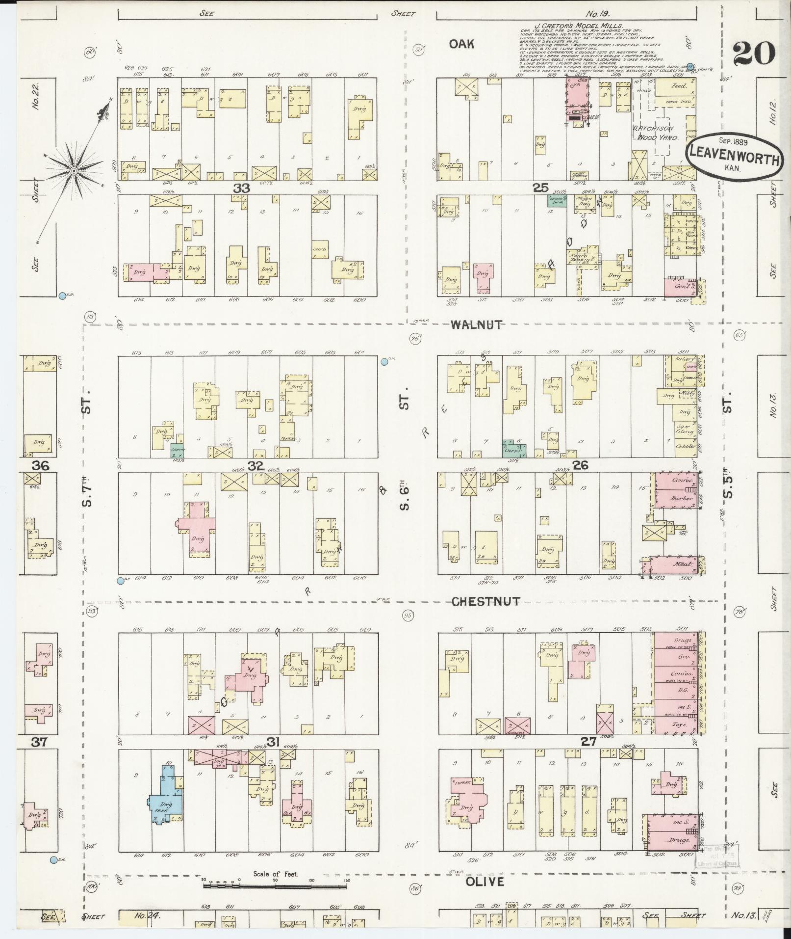 Sanborn Fire Insurance Map from Leavenworth, Leavenworth County, Kansas (1889), Sheet #0021 - Complete Map Set gallery image, historic Sanborn map, vintage wall art, Kansas Kansas