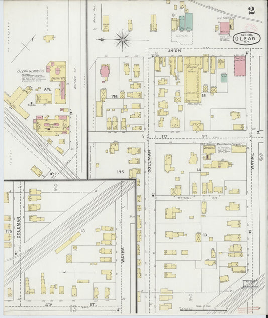 Sanborn Fire Insurance Map from Olean, Cattaraugus County, New York (1894), Sheet #0002 - Historic Sanborn Fire Insurance Map Print, vintage old map wall art, antique decor, genealogy gift, New York New York map