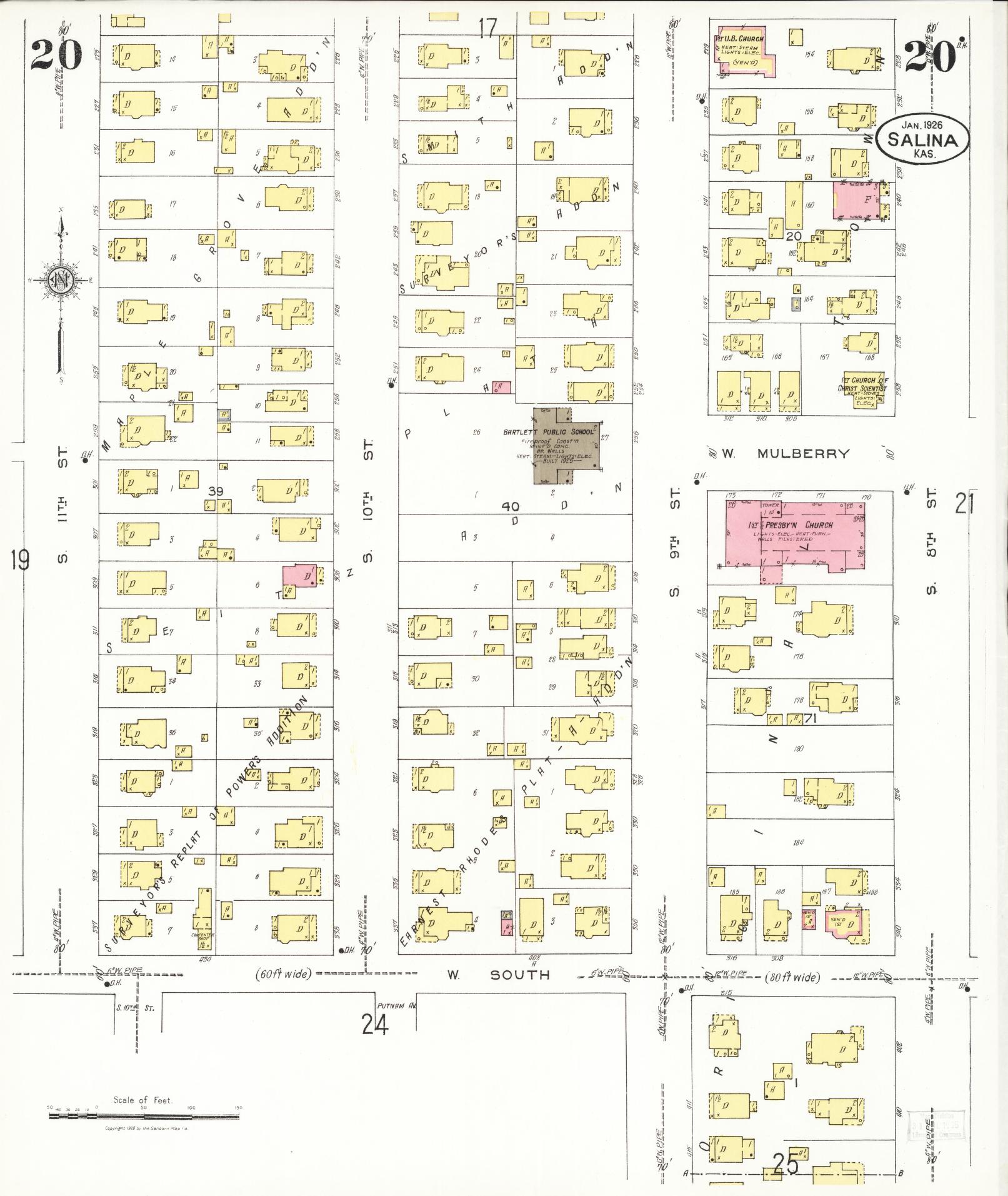 Sanborn Fire Insurance Map from Salina, Saline County, Kansas (1926), Sheet #0020 - Complete Map Set gallery image, historic Sanborn map, vintage wall art, Kansas Kansas
