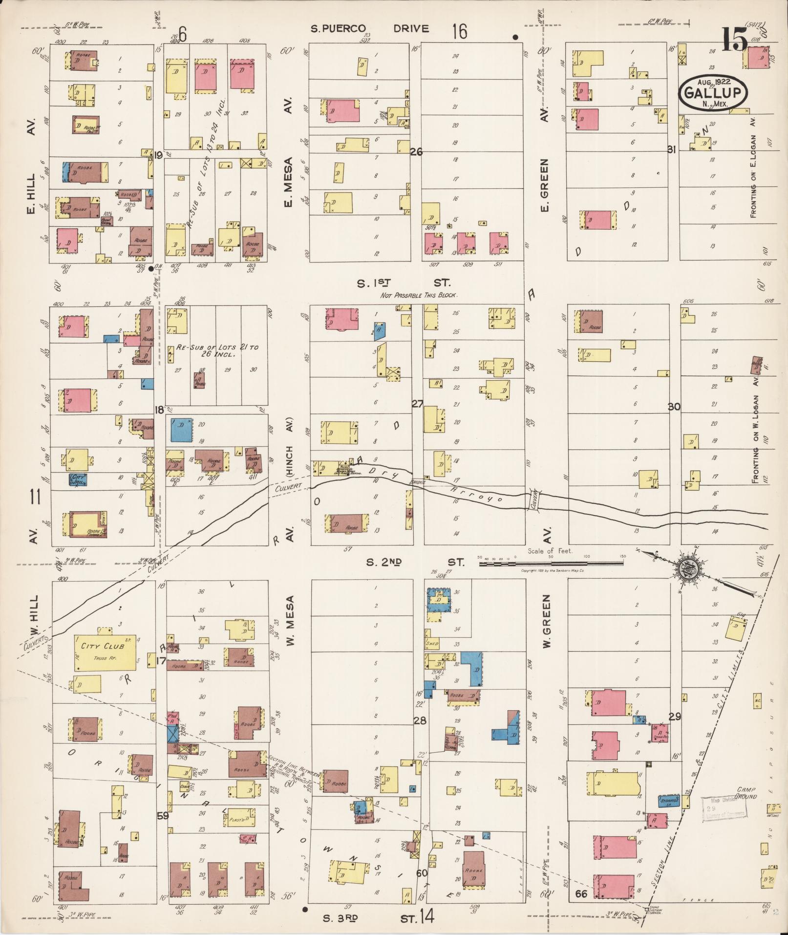 Sanborn Fire Insurance Map from Gallup, Mckinley County, New Mexico (1922), Sheet #0015 - Complete Map Set gallery image, historic Sanborn map, vintage wall art, New Mexico New Mexico