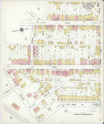 Sanborn Fire Insurance Map from Lewistown, Mifflin County, Pennsylvania (1910), Sheet #0005 - Historic Sanborn Fire Insurance Map Print, vintage old map wall art, antique decor, genealogy gift, Pennsylvania Pennsylvania map