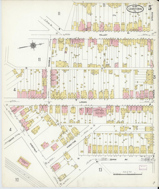Sanborn Fire Insurance Map from Lewistown, Mifflin County, Pennsylvania (1910), Sheet #0005 - Historic Sanborn Fire Insurance Map Print, vintage old map wall art, antique decor, genealogy gift, Pennsylvania Pennsylvania map