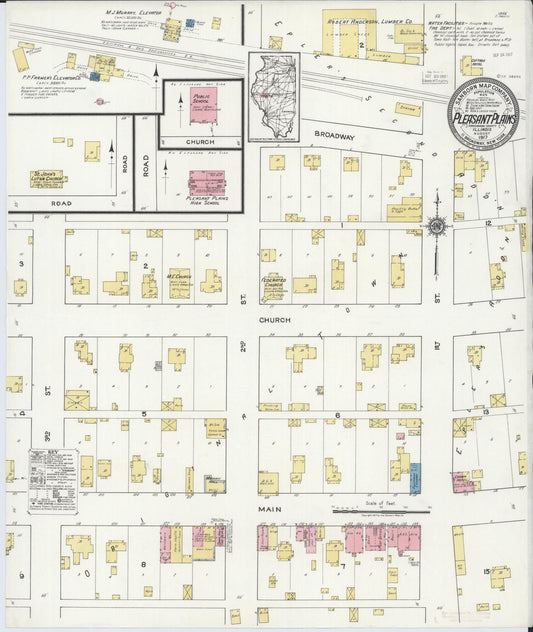 Sanborn Fire Insurance Map from Pleasant Plains, Sangamon County, Illinois (1917), Sheet #0001 - Historic Sanborn Fire Insurance Map Print, vintage old map wall art, antique decor, genealogy gift, Illinois Illinois map