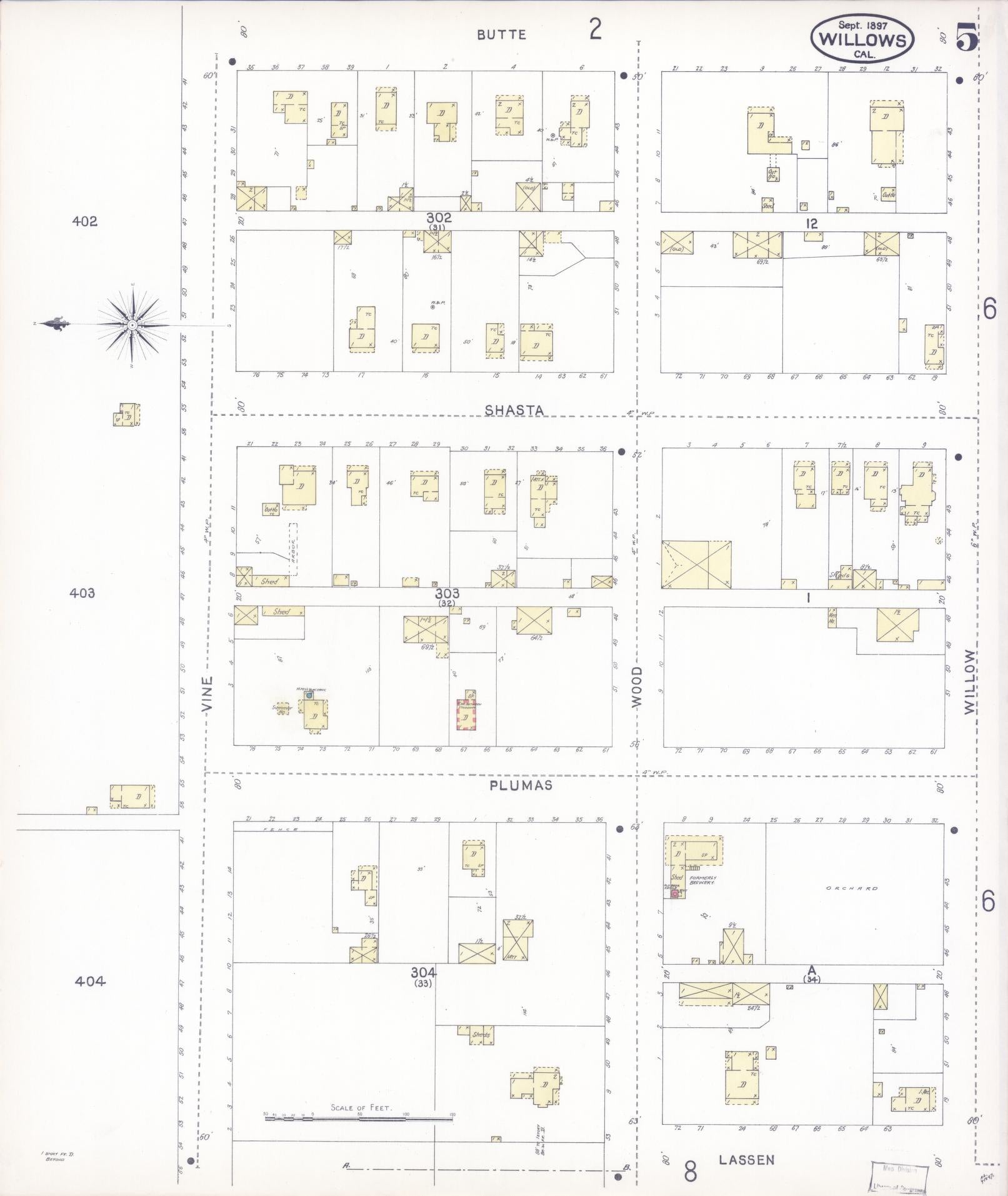 Sanborn Fire Insurance Map from Willows, Glenn County, California (1897), Sheet #0005 - Complete Map Set gallery image, historic Sanborn map, vintage wall art, California California