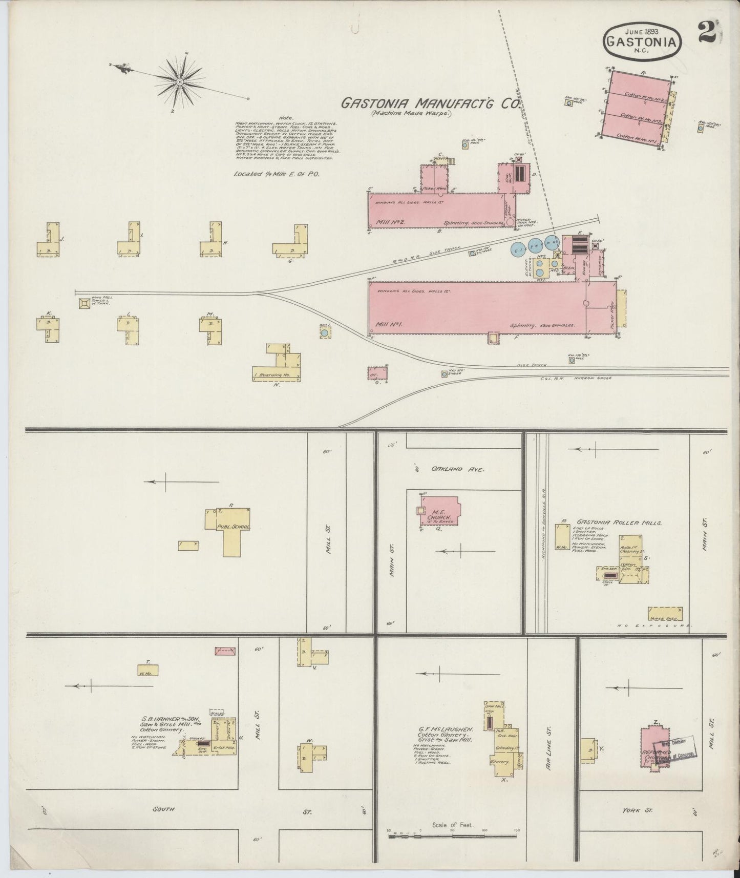 Sanborn Fire Insurance Map from Gastonia, Gaston County, North Carolina (1893), Sheet #0002 - Complete Map Set gallery image, historic Sanborn map, vintage wall art, North Carolina North Carolina