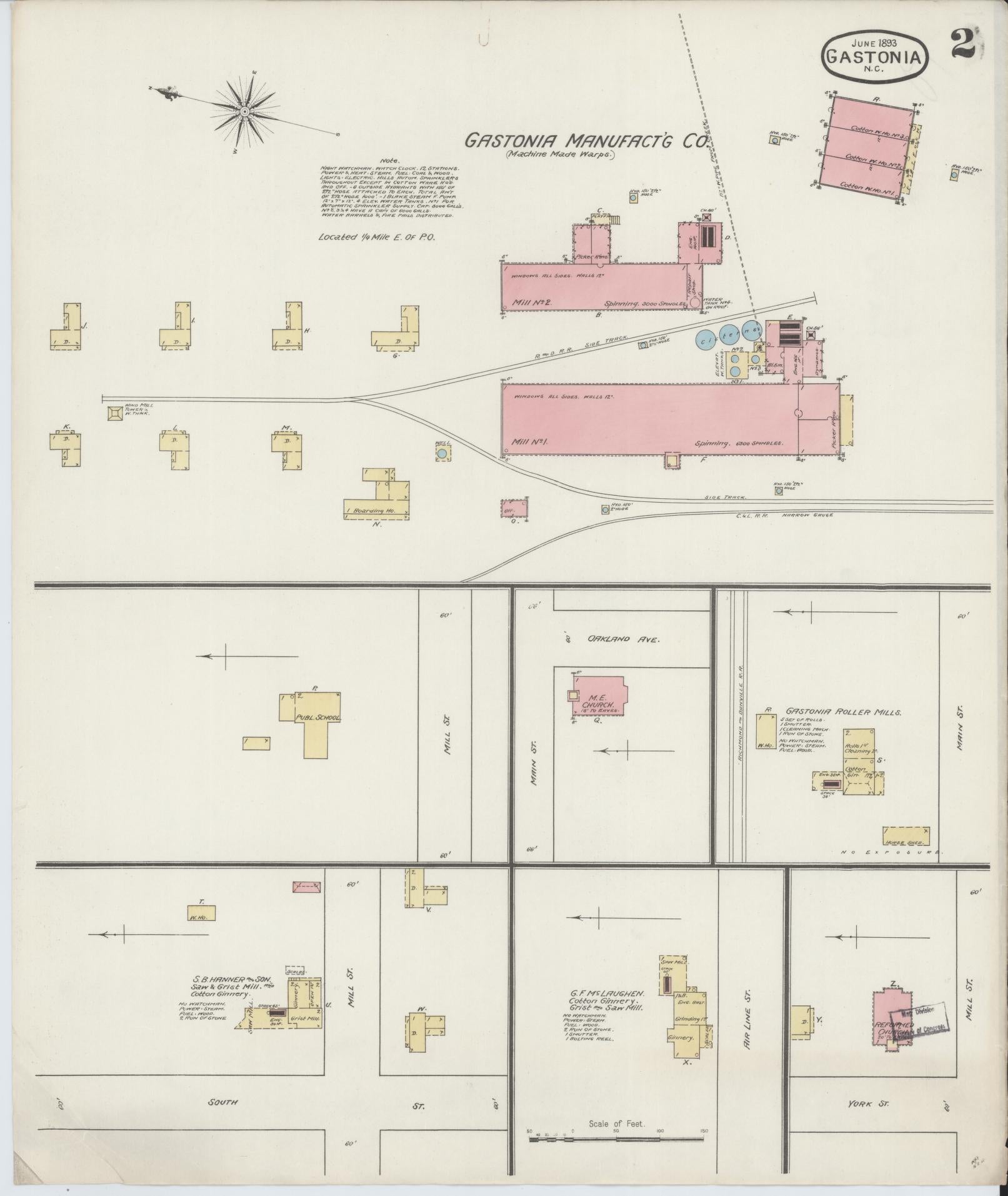 Sanborn Fire Insurance Map from Gastonia, Gaston County, North Carolina (1893), Sheet #0002 - Complete Map Set gallery image, historic Sanborn map, vintage wall art, North Carolina North Carolina