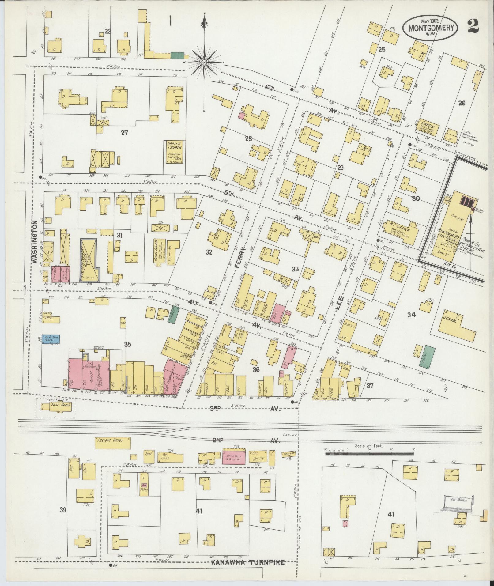 Sanborn Fire Insurance Map from Montgomery, Fayette County, West Virginia (1902), Sheet #0002 - Complete Map Set gallery image, historic Sanborn map, vintage wall art, West Virginia West Virginia