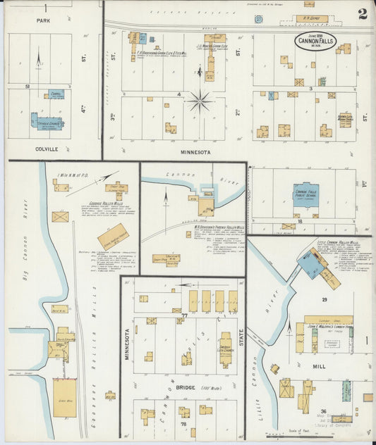 Sanborn Fire Insurance Map from Cannon Falls, Goodhue County, Minnesota (1899), Sheet #0002 - Historic Sanborn Fire Insurance Map Print, vintage old map wall art, antique decor, genealogy gift, Minnesota Minnesota map