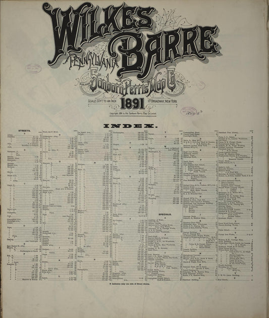 Sanborn Fire Insurance Map from Wilkes Barre, Luzerne County, Pennsylvania (1891), Sheet #0001 - Historic Sanborn Fire Insurance Map Print, vintage old map wall art, antique decor, genealogy gift, Pennsylvania Pennsylvania map