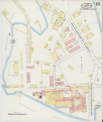 Sanborn Fire Insurance Map from Hampton, Independent Cities, Virginia (1895), Sheet #0015 - Complete Map Set gallery image, historic Sanborn map, vintage wall art, Virginia Virginia
