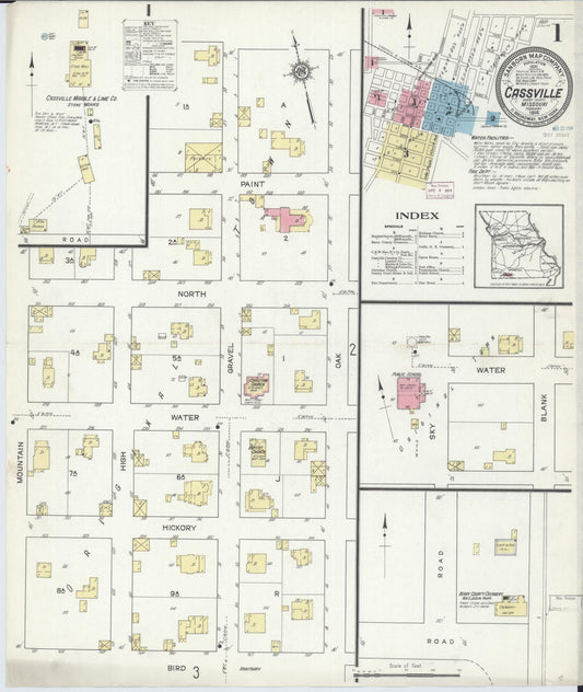 Sanborn Fire Insurance Map from Cassville, Barry County, Missouri (1914), Sheet #0001 - Complete Map Set gallery image, historic Sanborn map, vintage wall art, Missouri Missouri