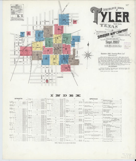 Sanborn Fire Insurance Map from Tyler, Smith County, Texas (1907), Sheet #0001 - Complete Map Set gallery image, historic Sanborn map, vintage wall art, Texas Texas