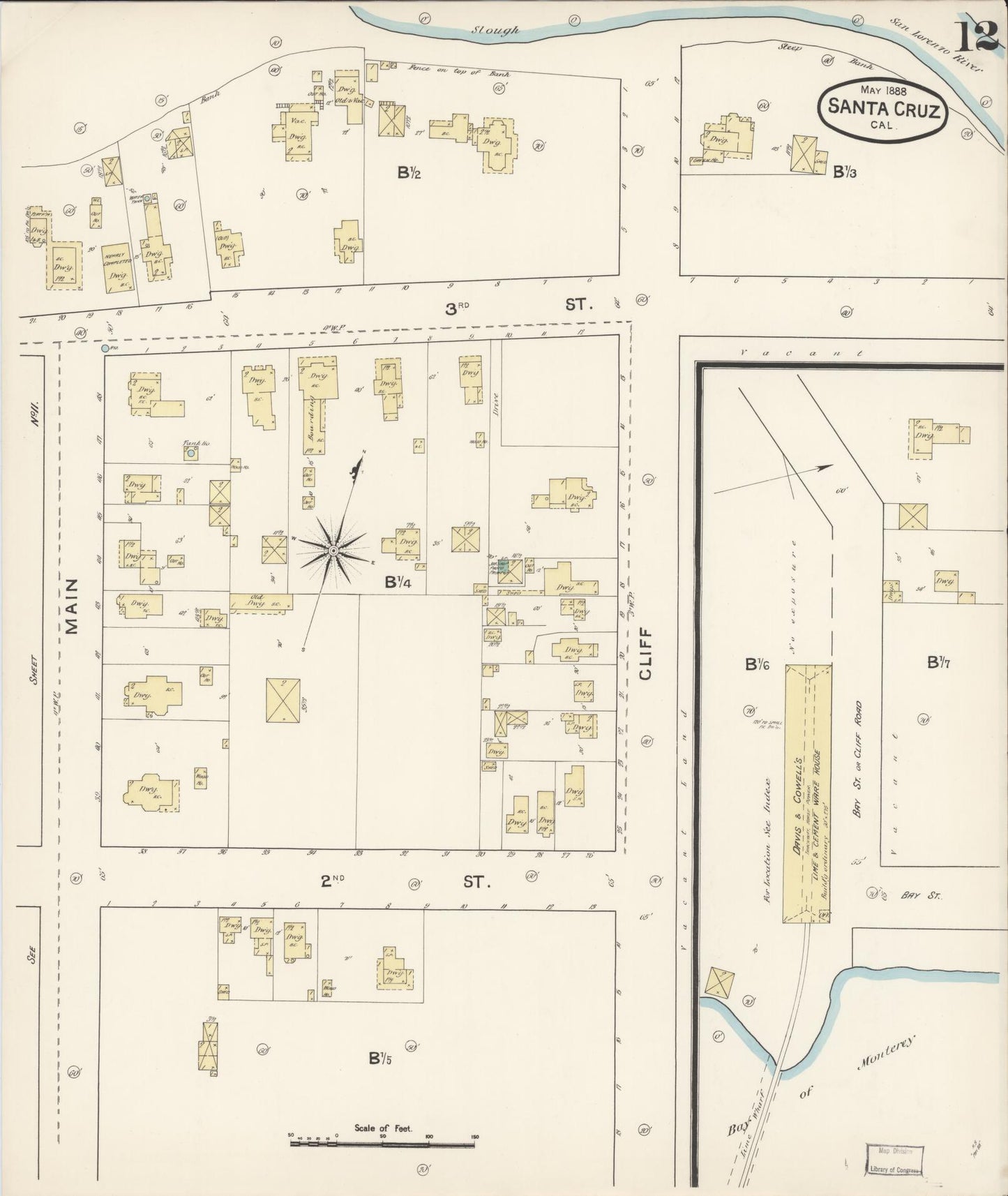 Sanborn Fire Insurance Map from Santa Cruz, Santa Cruz County, California (1888), Sheet #0012 - Complete Map Set gallery image, historic Sanborn map, vintage wall art, California California