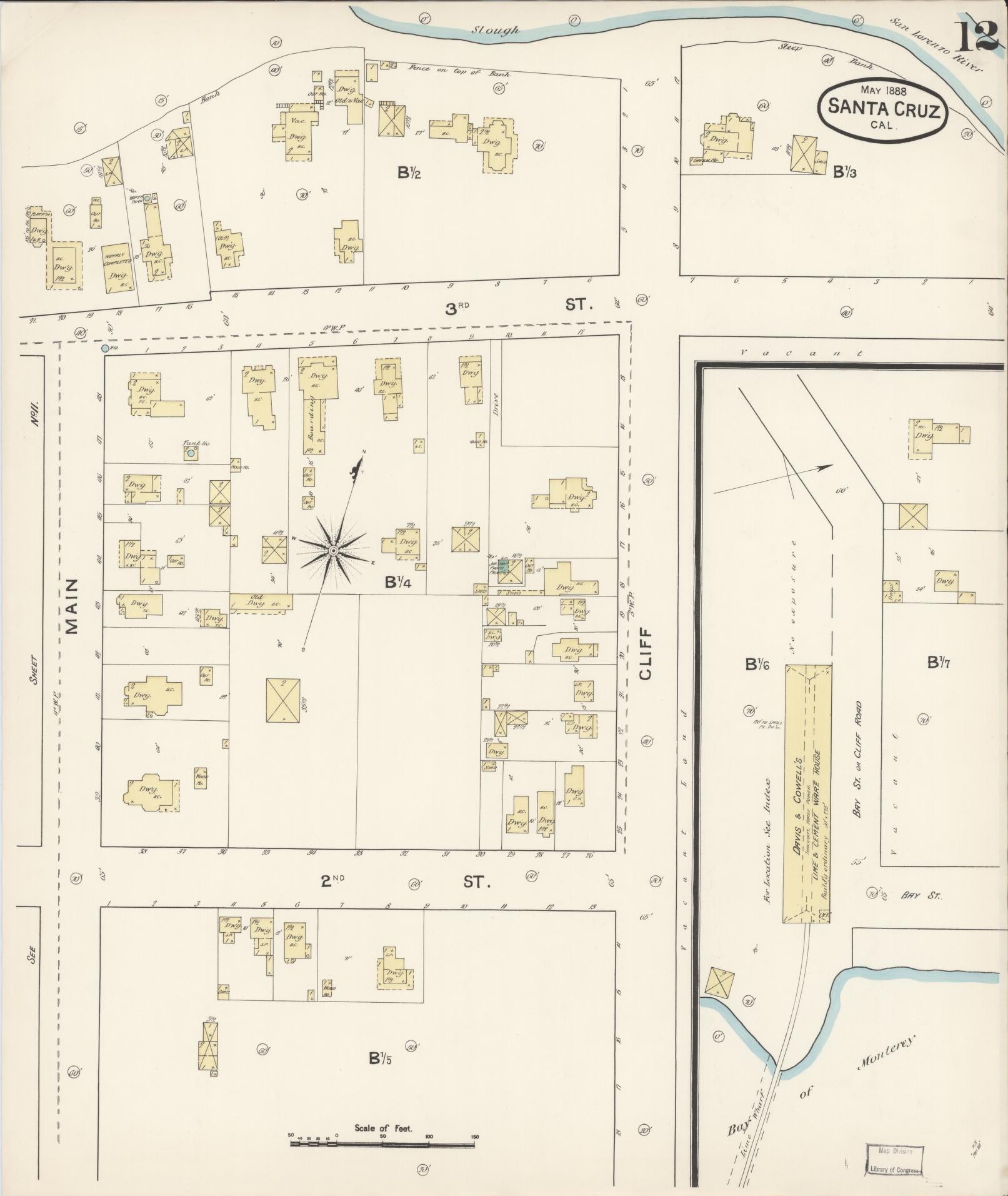 Sanborn Fire Insurance Map from Santa Cruz, Santa Cruz County, California (1888), Sheet #0012 - Complete Map Set gallery image, historic Sanborn map, vintage wall art, California California
