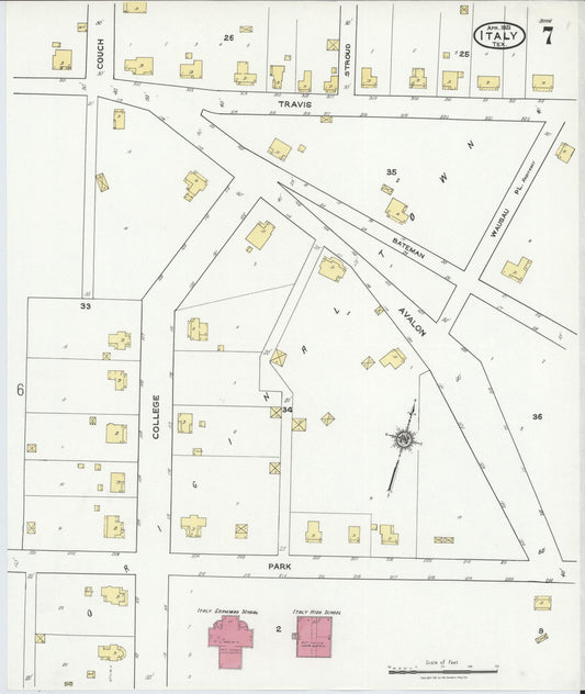 Sanborn Fire Insurance Map from Italy, Ellis County, Texas (1921), Sheet #0007 - Historic Sanborn Fire Insurance Map Print, vintage old map wall art, antique decor, genealogy gift, Texas Texas map