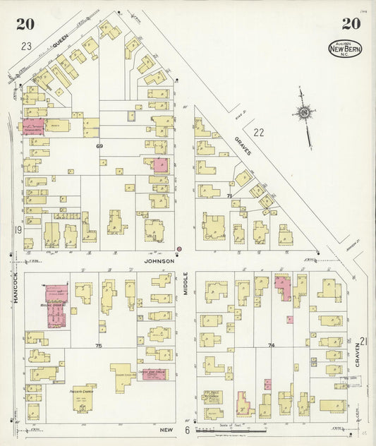 Sanborn Fire Insurance Map from New Bern, Craven County, North Carolina (1924), Sheet #0020 - Historic Sanborn Fire Insurance Map Print, vintage old map wall art, antique decor, genealogy gift, North Carolina North Carolina map