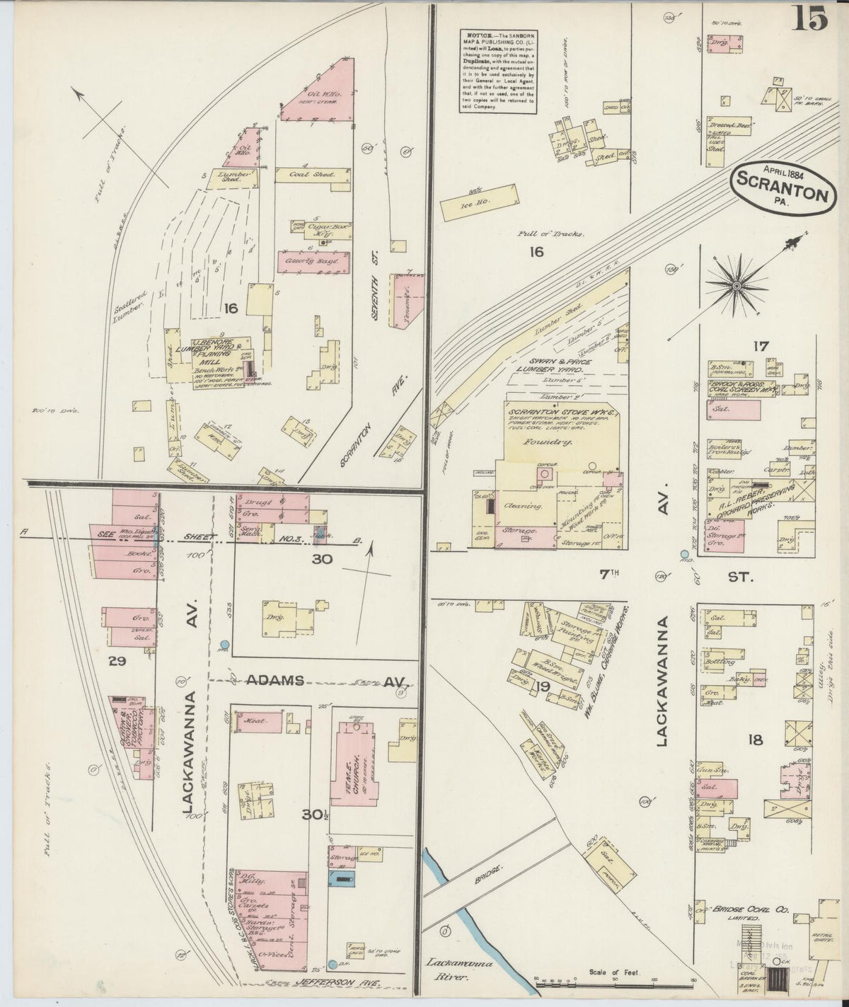 Sanborn Fire Insurance Map from Scranton, Lackawanna County, Pennsylvania (1884), Sheet #0015 - Historic Sanborn Fire Insurance Map Print, vintage old map wall art, antique decor, genealogy gift, Pennsylvania Pennsylvania map