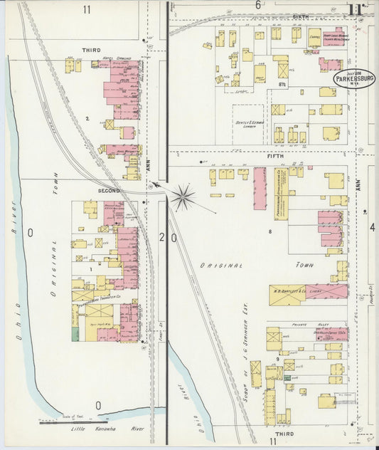 Sanborn Fire Insurance Map from Parkersburg, Wood County, West Virginia (1898), Sheet #0011 - Historic Sanborn Fire Insurance Map Print, vintage old map wall art, antique decor, genealogy gift, West Virginia West Virginia map