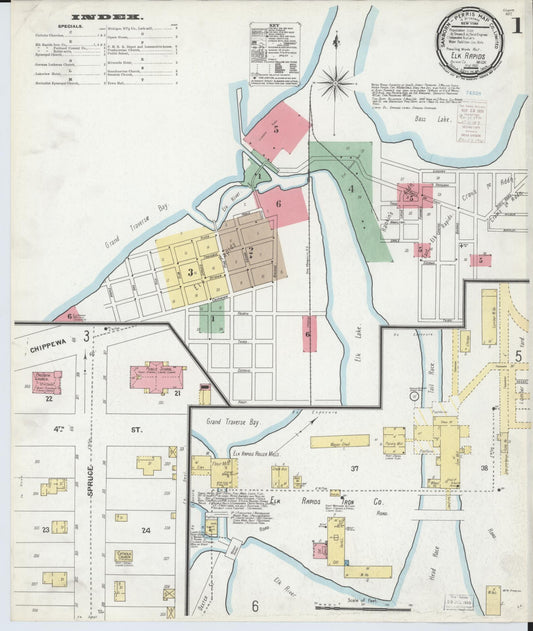 Sanborn Fire Insurance Map from Elk Rapids, Antrim County, Michigan (1900), Sheet #0001 - Historic Sanborn Fire Insurance Map Print, vintage old map wall art, antique decor, genealogy gift, Michigan Michigan map