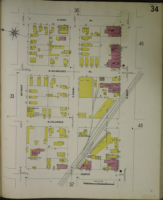 Sanborn Fire Insurance Map from Jackson, Jackson County, Michigan (1907), Sheet #0034 - Historic Sanborn Fire Insurance Map Print, vintage old map wall art, antique decor, genealogy gift, Michigan Michigan map