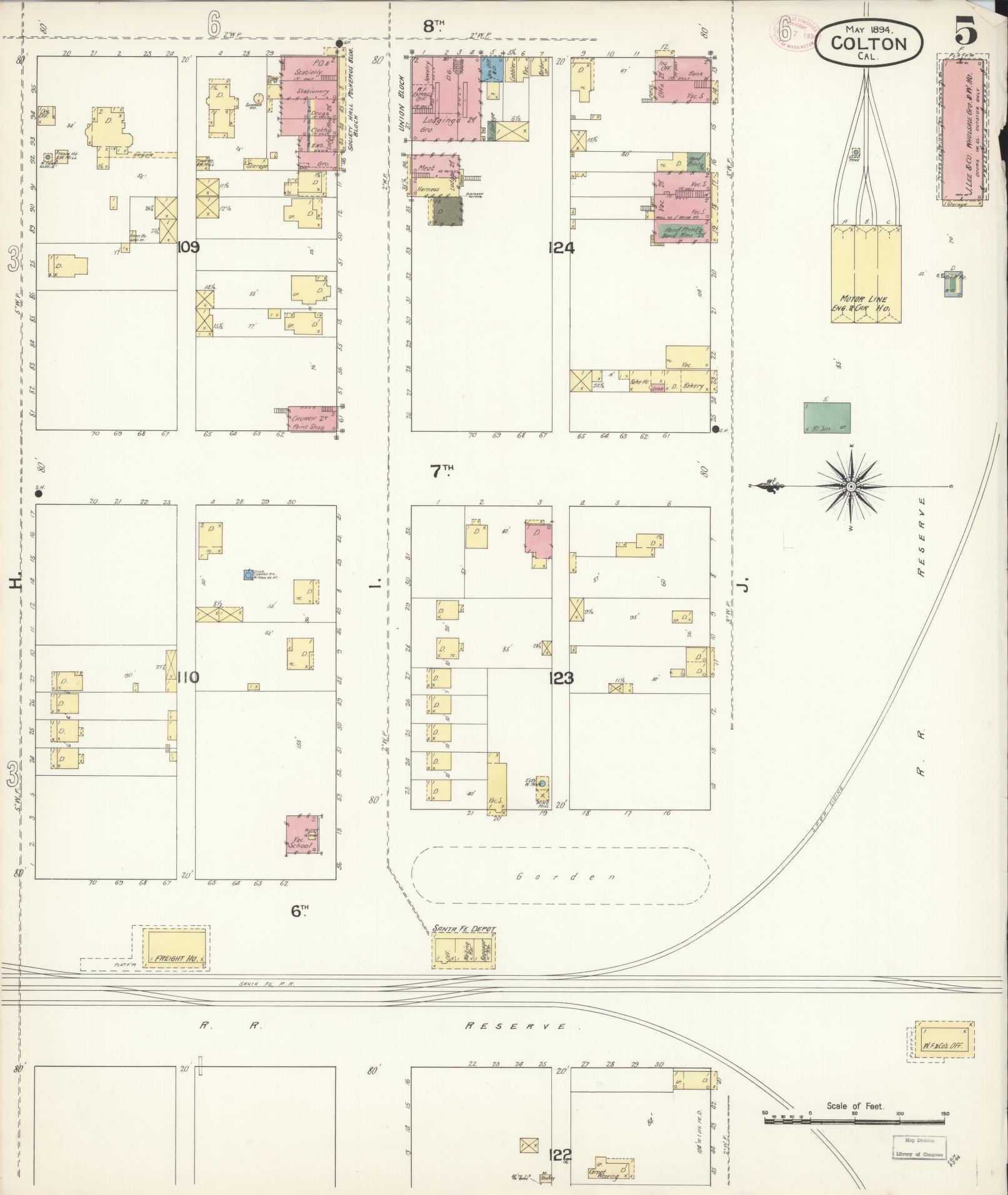 Sanborn Fire Insurance Map from Colton, San Bernardino County, California (1894), Sheet #0005 - Historic Sanborn Fire Insurance Map Print, vintage old map wall art, antique decor, genealogy gift, California California map