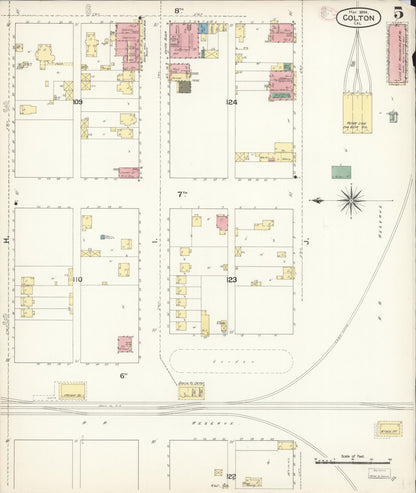 Sanborn Fire Insurance Map from Colton, San Bernardino County, California (1894), Sheet #0005 - Historic Sanborn Fire Insurance Map Print, vintage old map wall art, antique decor, genealogy gift, California California map