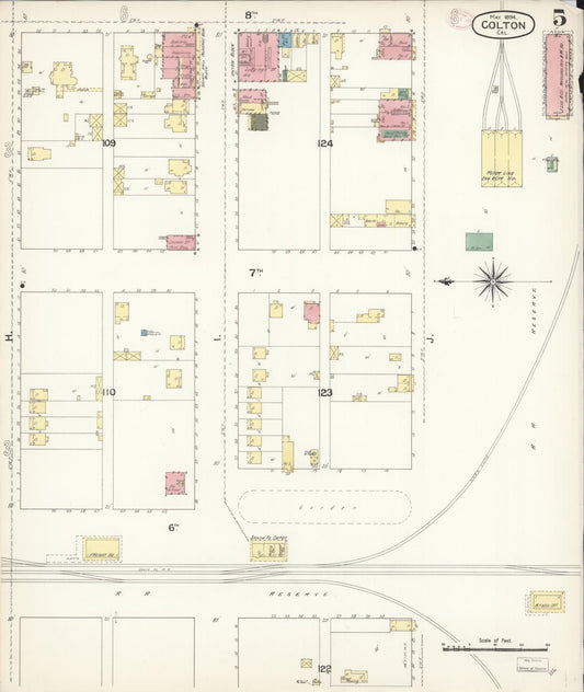 Sanborn Fire Insurance Map from Colton, San Bernardino County, California (1894), Sheet #0005 - Historic Sanborn Fire Insurance Map Print, vintage old map wall art, antique decor, genealogy gift, California California map