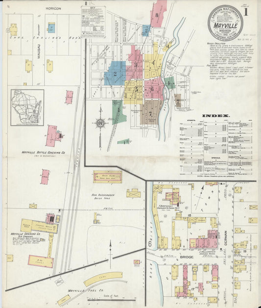 Sanborn Fire Insurance Map from Mayville, Dodge County, Wisconsin (1912), Sheet #0001 - Historic Sanborn Fire Insurance Map Print, vintage old map wall art, antique decor, genealogy gift, Wisconsin Wisconsin map