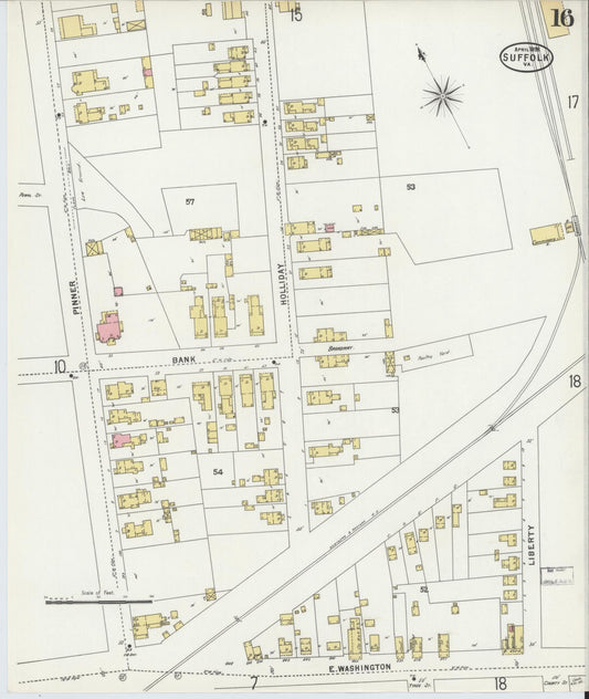 Sanborn Fire Insurance Map from Suffolk, Independent Cities, Virginia (1898), Sheet #0016 - Historic Sanborn Fire Insurance Map Print, vintage old map wall art, antique decor, genealogy gift, Virginia Virginia map